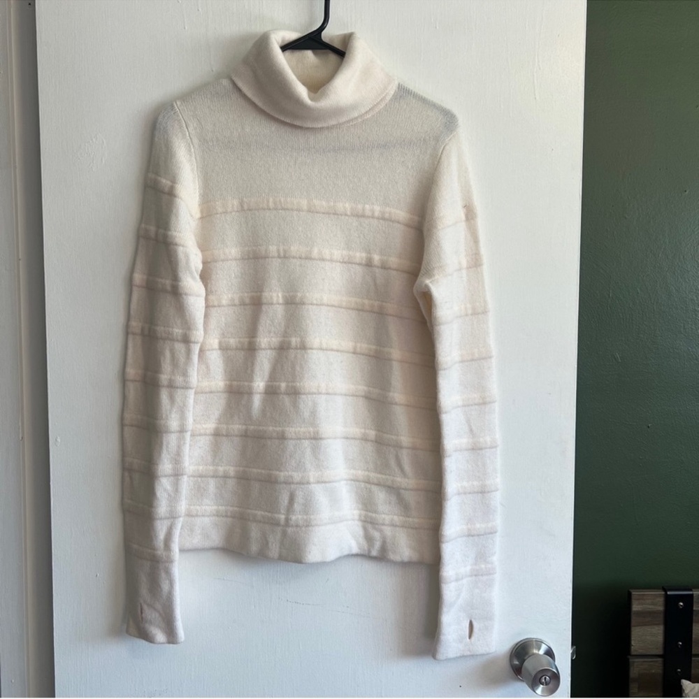 Lacoste ivory striped wool rabbit cashmere turtleneck sweater 
size 36 ( us 4)